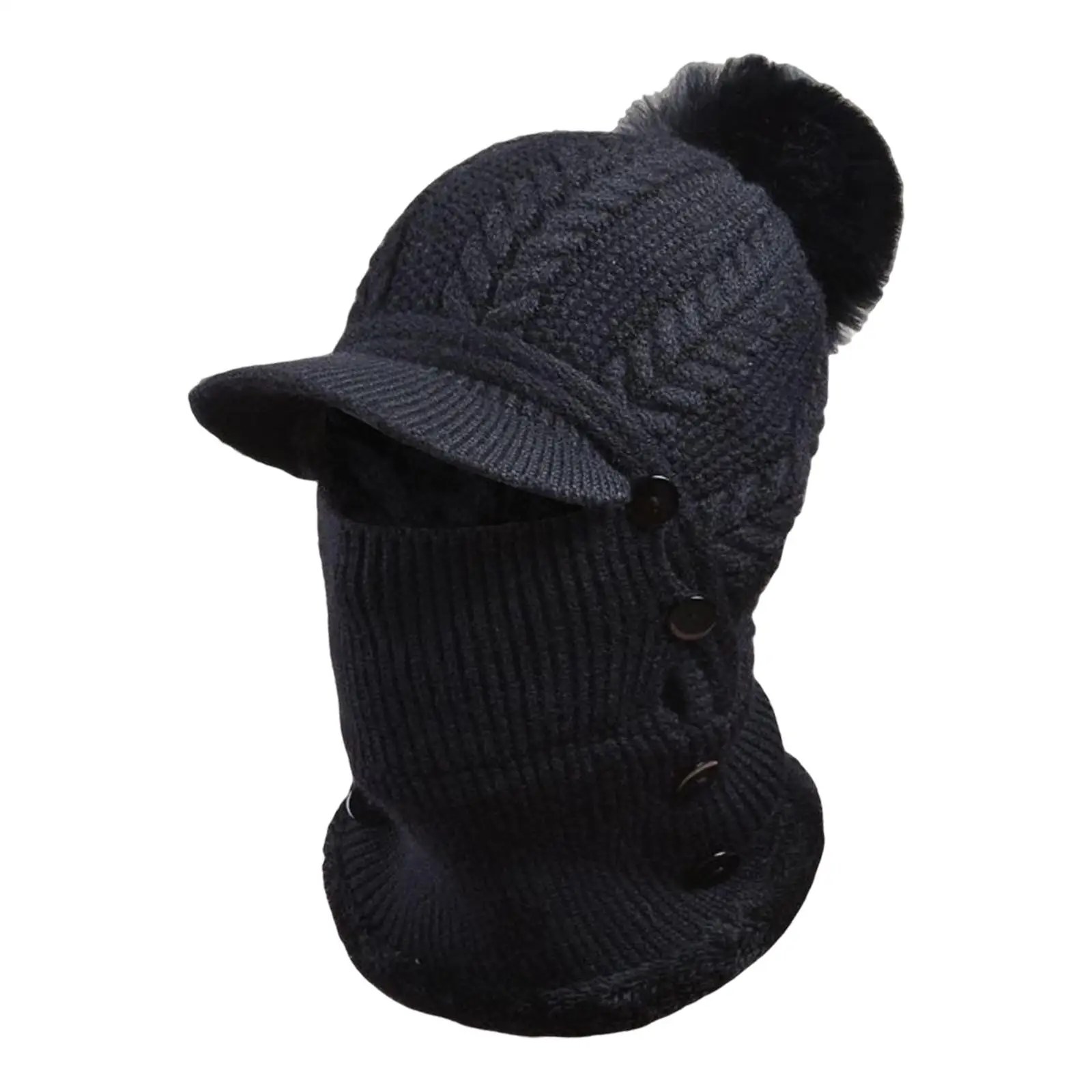 Winter Ski Mask Cap Neck Scarf Earmuffs Protector Button Hat Neck Gaiter Knit Balaclava Beanie Hat for Skateboard Skiing Unisex