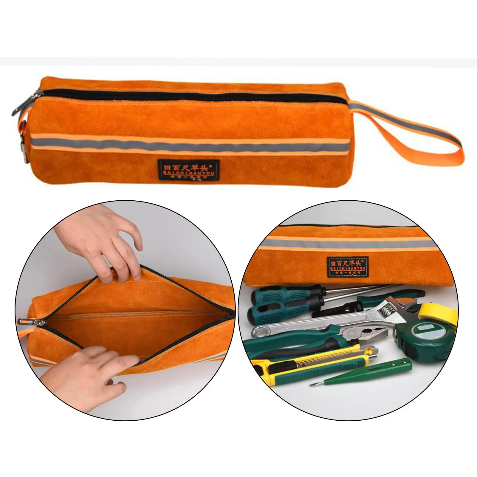 Portable Hand Tool Bag Heavy Duty with Wide Mouth Cowhide Multiple Purpose for Home DIY Gardening Carpentry Camping Handyman