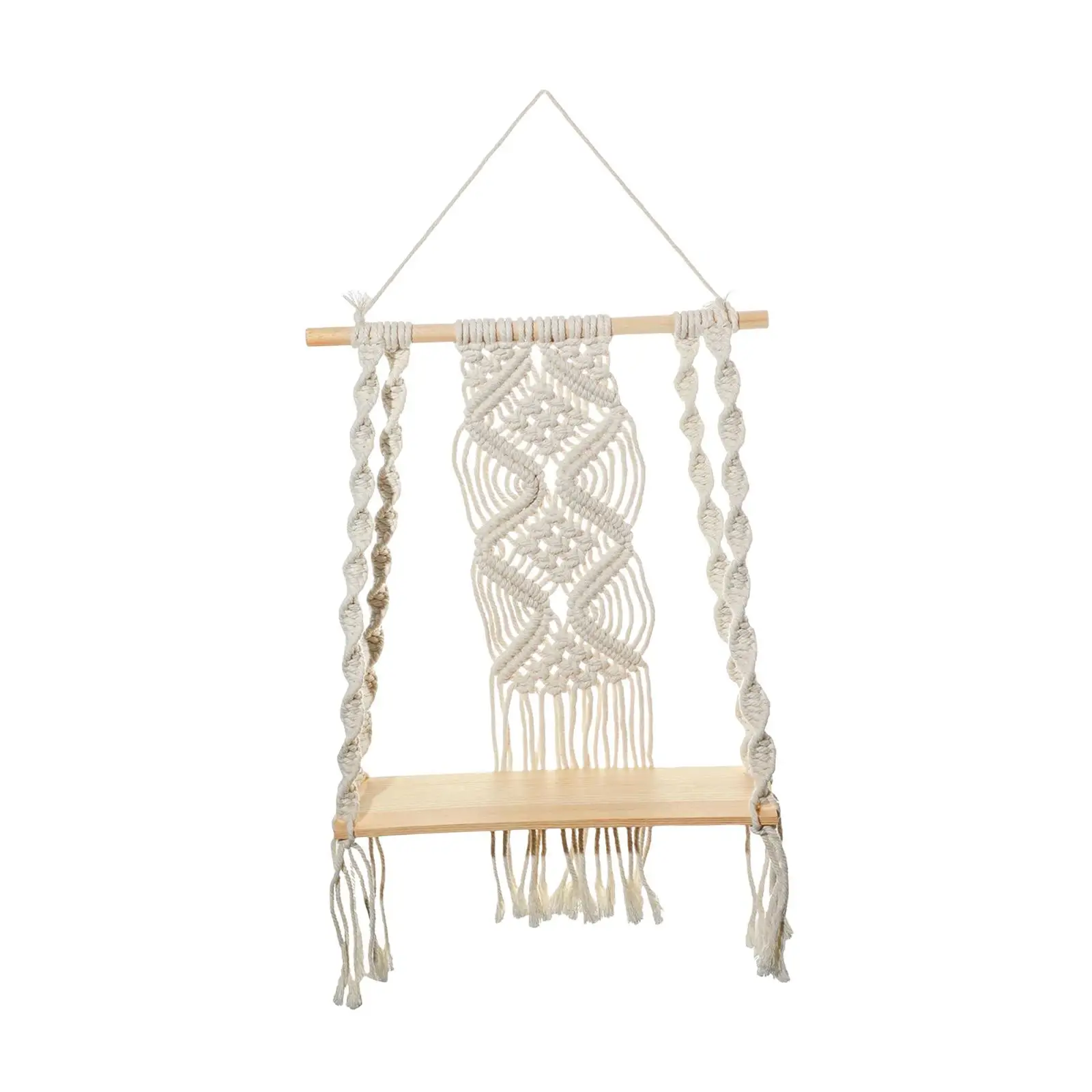 Macrame Wall Hanging Shelf Rack Single Tier Decorative Shelving for Living Room,