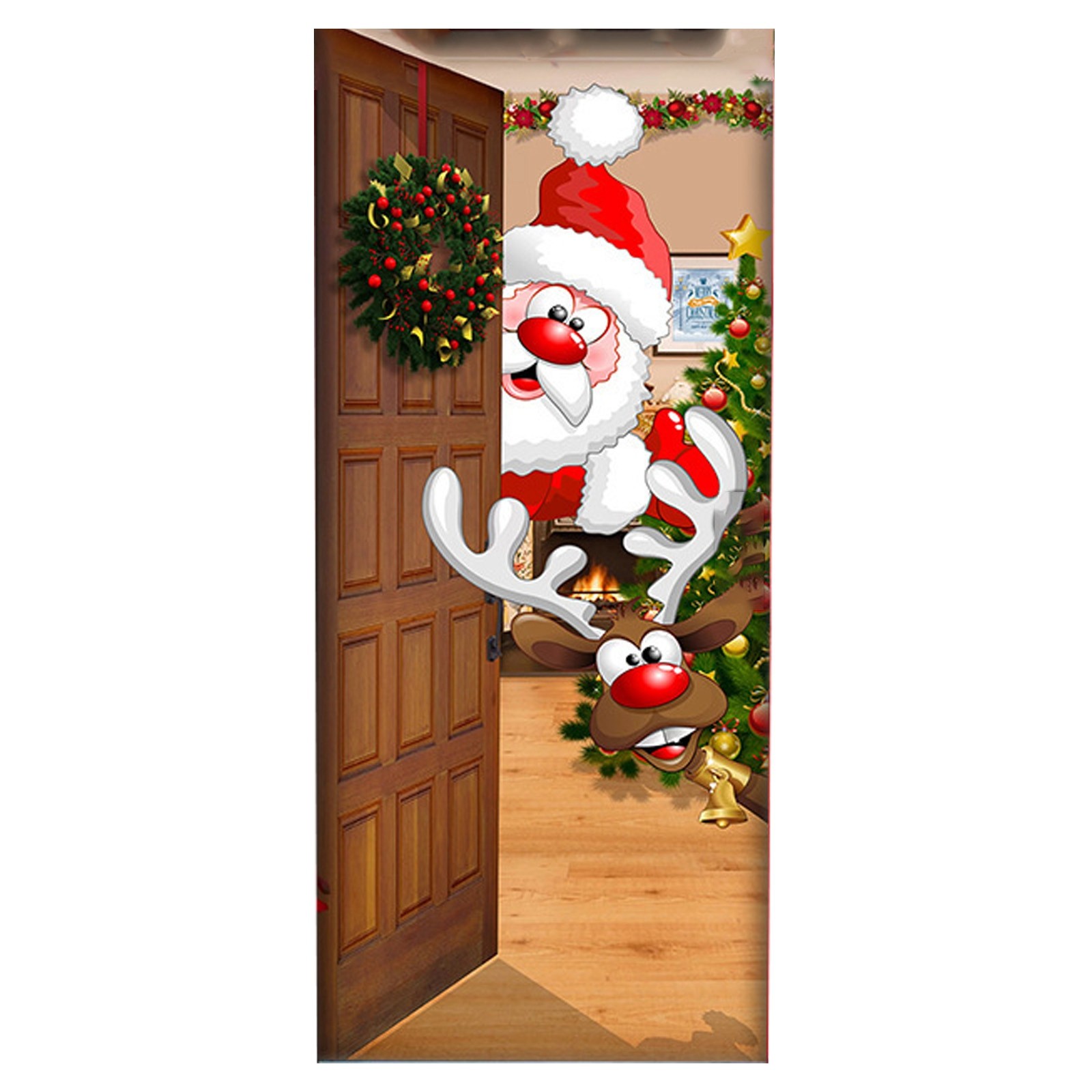 Santas door. Новогодняя дверь. Новогодний баннер на дверь. Новогодние наклейки на дверь. Рождественская наклейка на дверь.