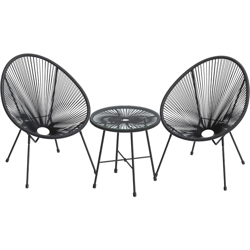 Description Picture 4 of itemSONGMICS 3-Piece Seating Acapulco, Modern Patio Furniture, Glass Top Table and 2 Chairs Indoor and Outdoor Conversation Bistro