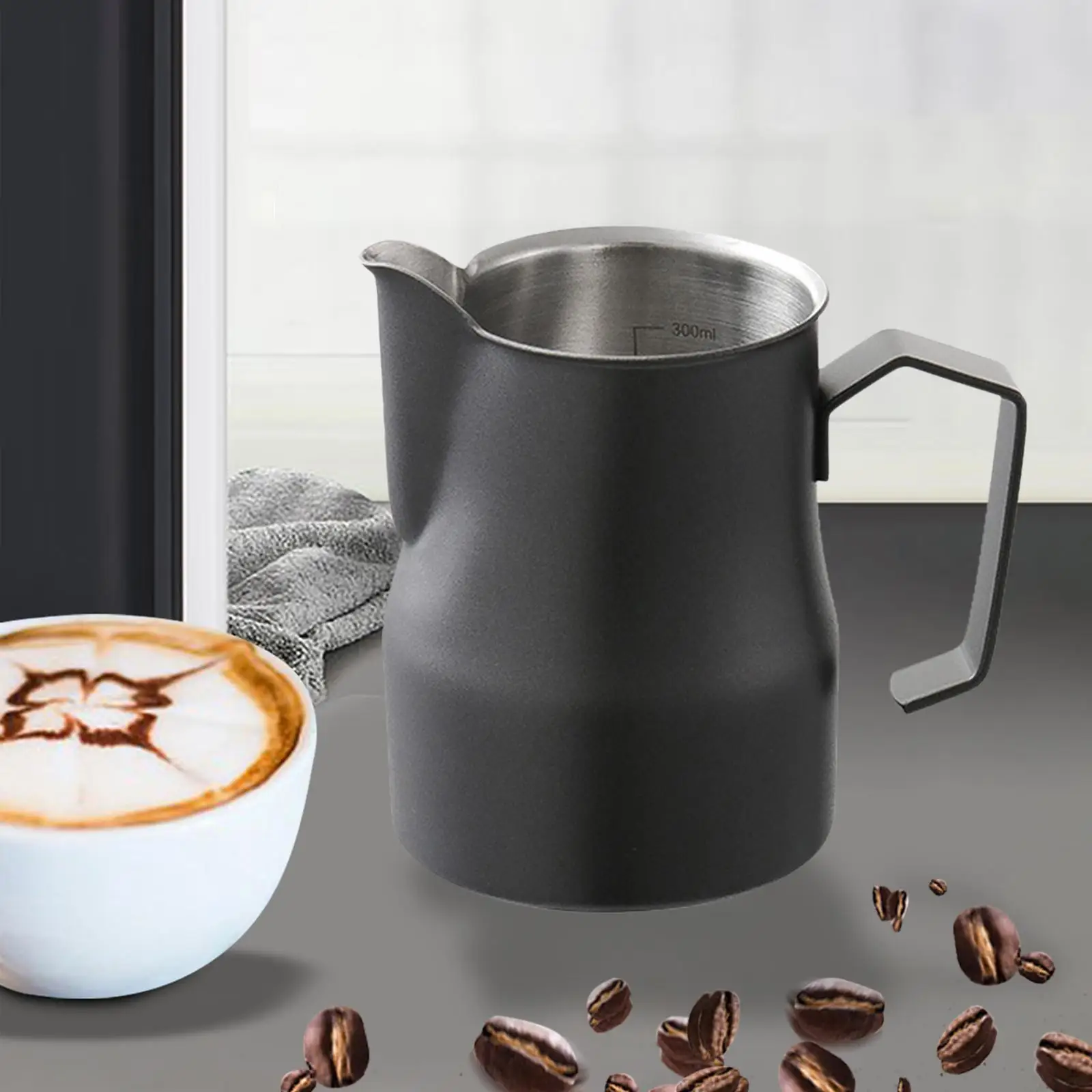 Milk Frothing Pitcher Jug Stainless Steel Creamer Frothing Pitcher Milk Frother Cup Espresso Steaming Pitcher for Hot Chocolate