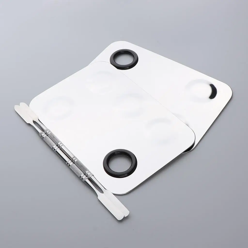 2x Professional Lady Cosmetic Makeup Mixing Plate  Stainless Steel    Artist  with  Tool