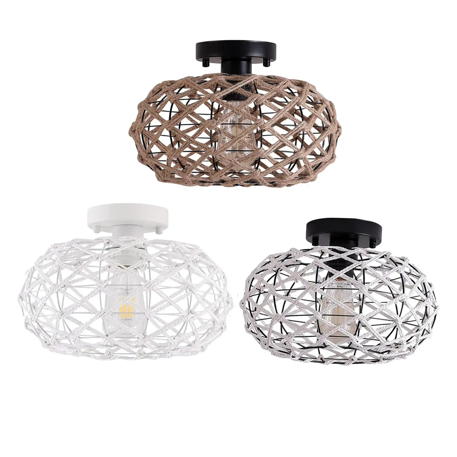 Classic Woven Lamp Shade Pendant Light Cover Ornament Lampshade for Dining Room Office Kitchen Island