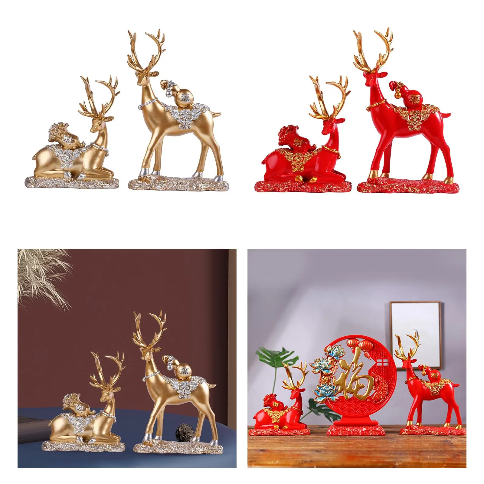 Modern Couple Reindeer Figurines Decorative Resin Deer Statues for Desktop