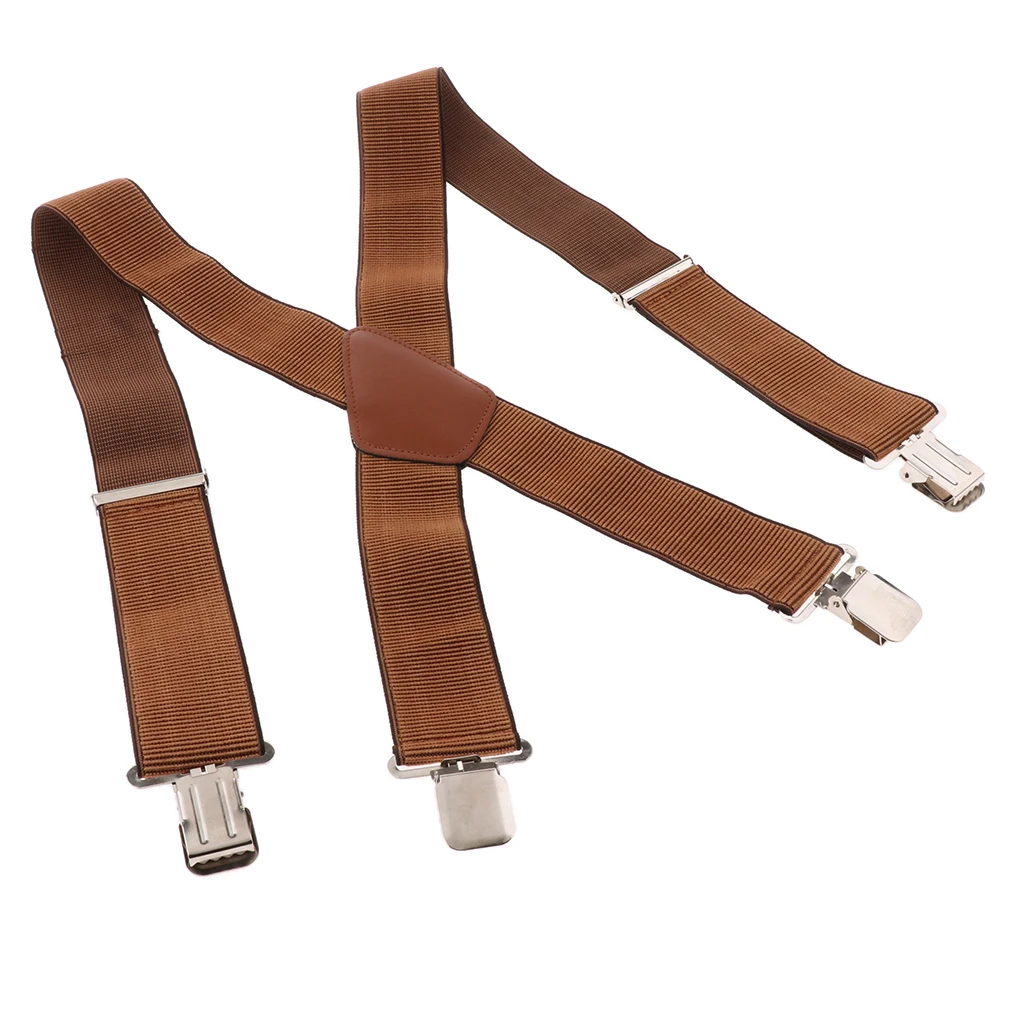 Mens Adjustable  X Shaped Elastic Suspenders with  Clips Brown
