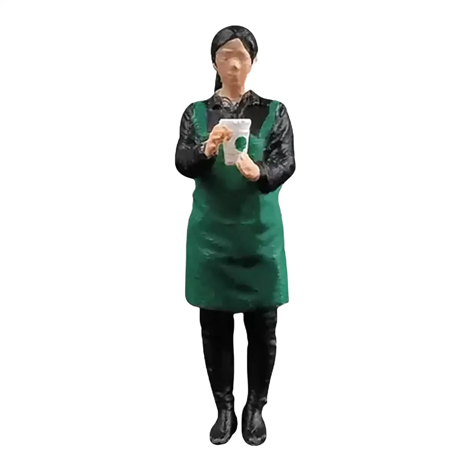 1:64 Coffee Salesperson Figure Fairy Garden Train Railway Layout People Model Decor