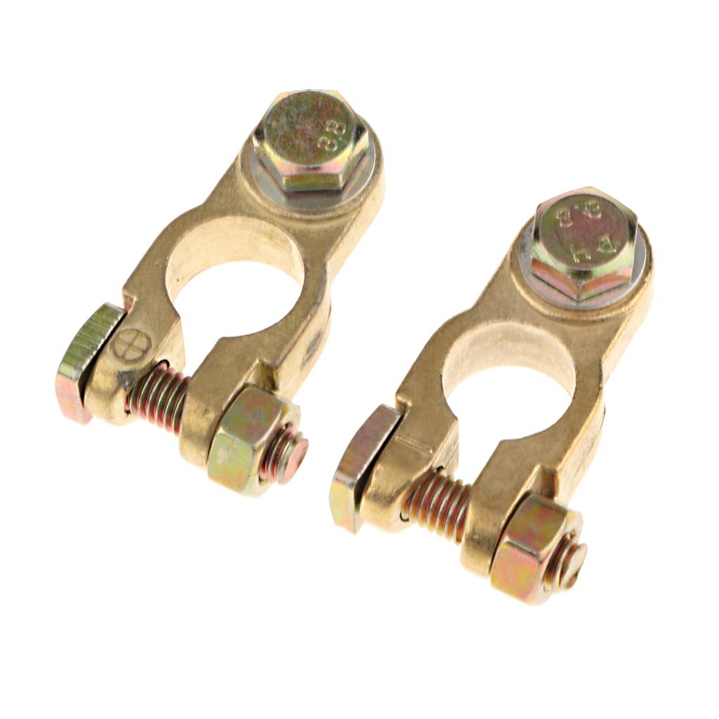 2Pcs Positive & Negative Car Truck Motorcycle Battery Terminals Clamps Gold