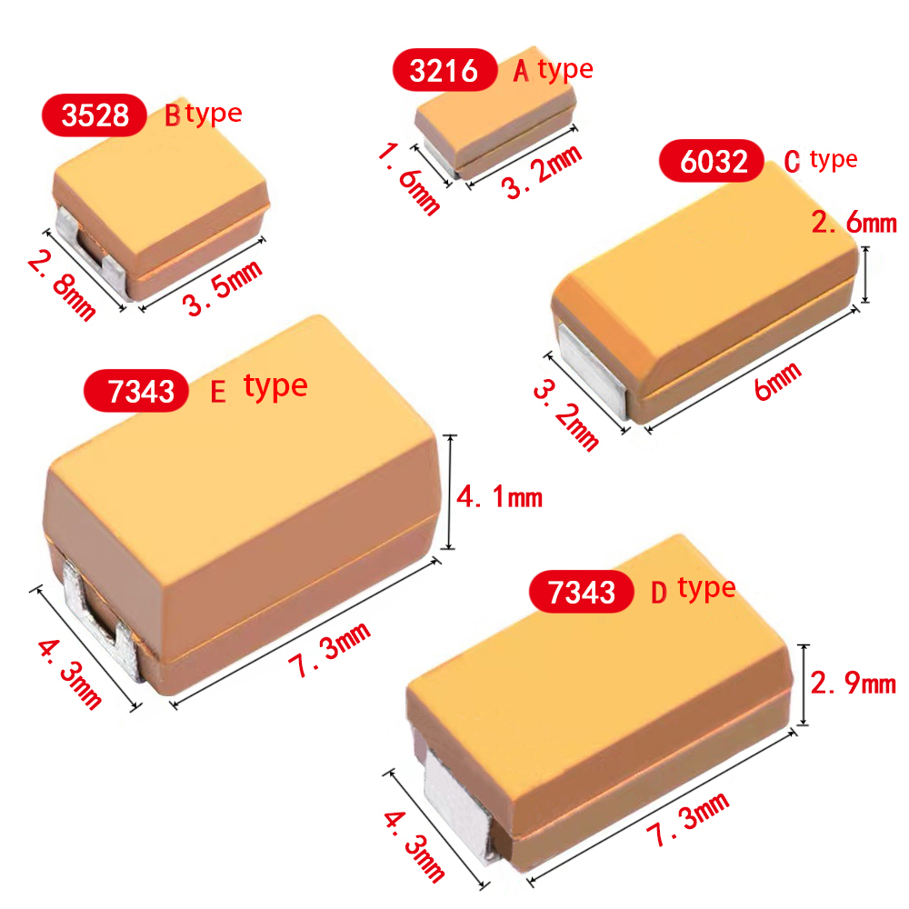 A B C D Case Tantalum capacitor 6V 10V 16V 25V 35V 50V 0.1UF 1uf 2.2UF 4.7UF 10UF 22UF 33UF 47UF 100UF 220uF 330UF