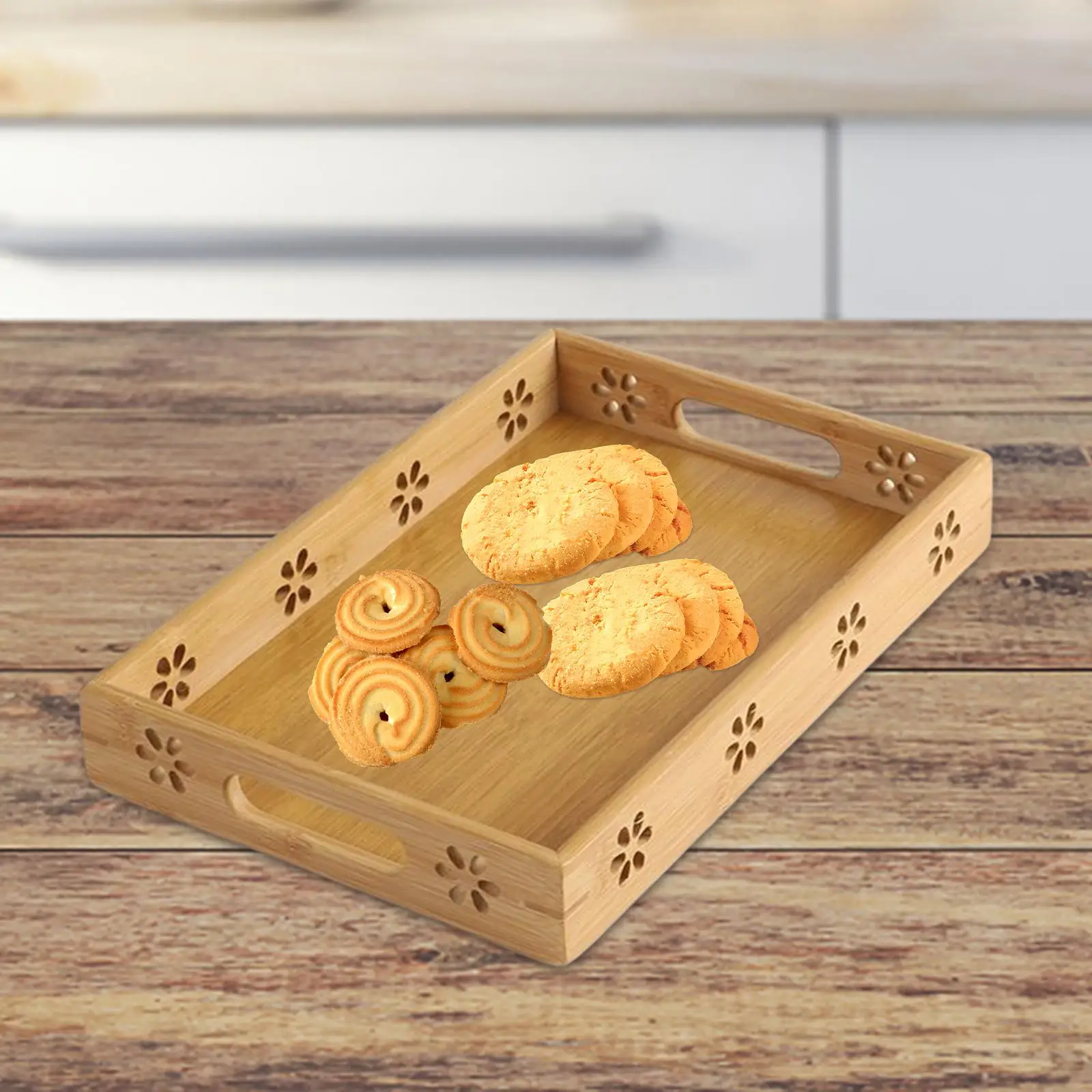 Bamboo Serving Tray Food Platters coffee Tray Countertop Breakfast Tray for Hotel