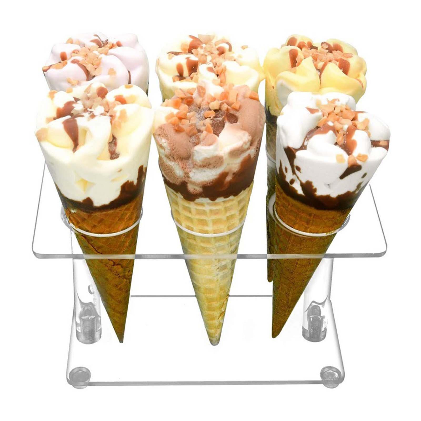 6 Holes Ice Cream Cone Display Stand Transparent for Weddings , Buffets Reusable Easily Install Party Supplies