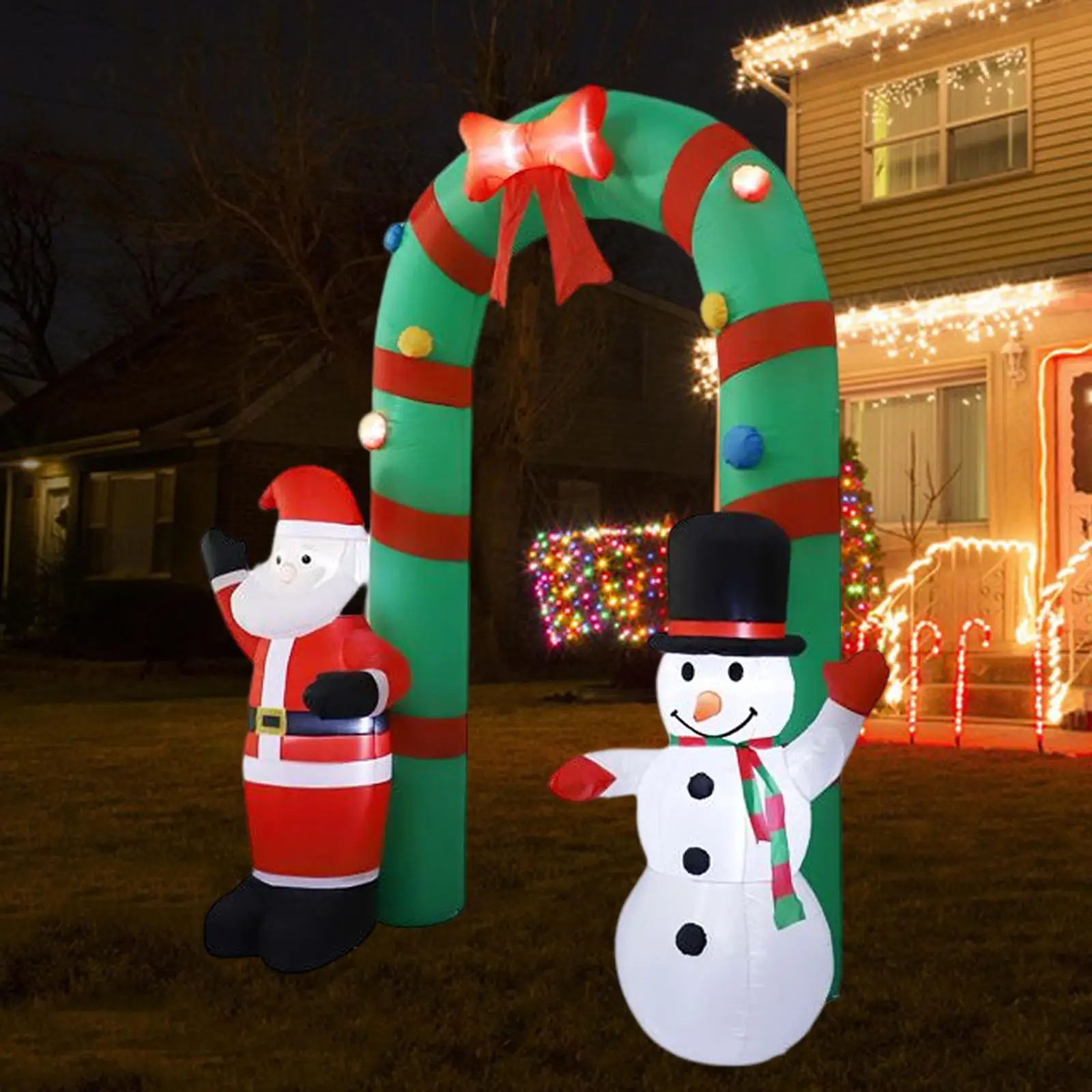 2.5 Meters Christmas Inflatable Arch Santa Snowman Archway LED Inflatable Arch Ornament for Party Patio Lawn Yard Decoration