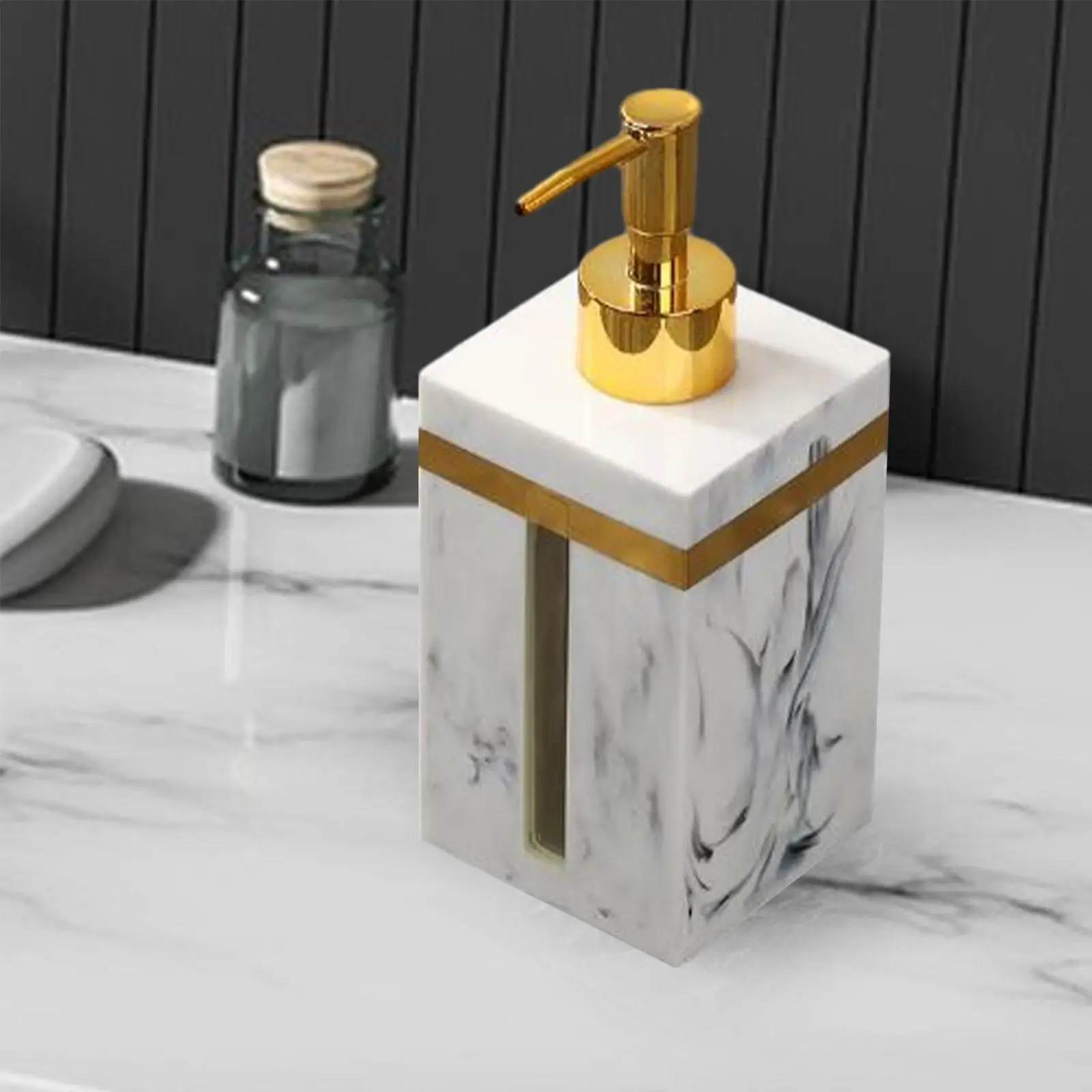 Marble Texture Manual Soap Dispenser Resin Empty Sturdy Hand Soap Liquid Dispenser for Laundry Room Kitchen Home Bathroom
