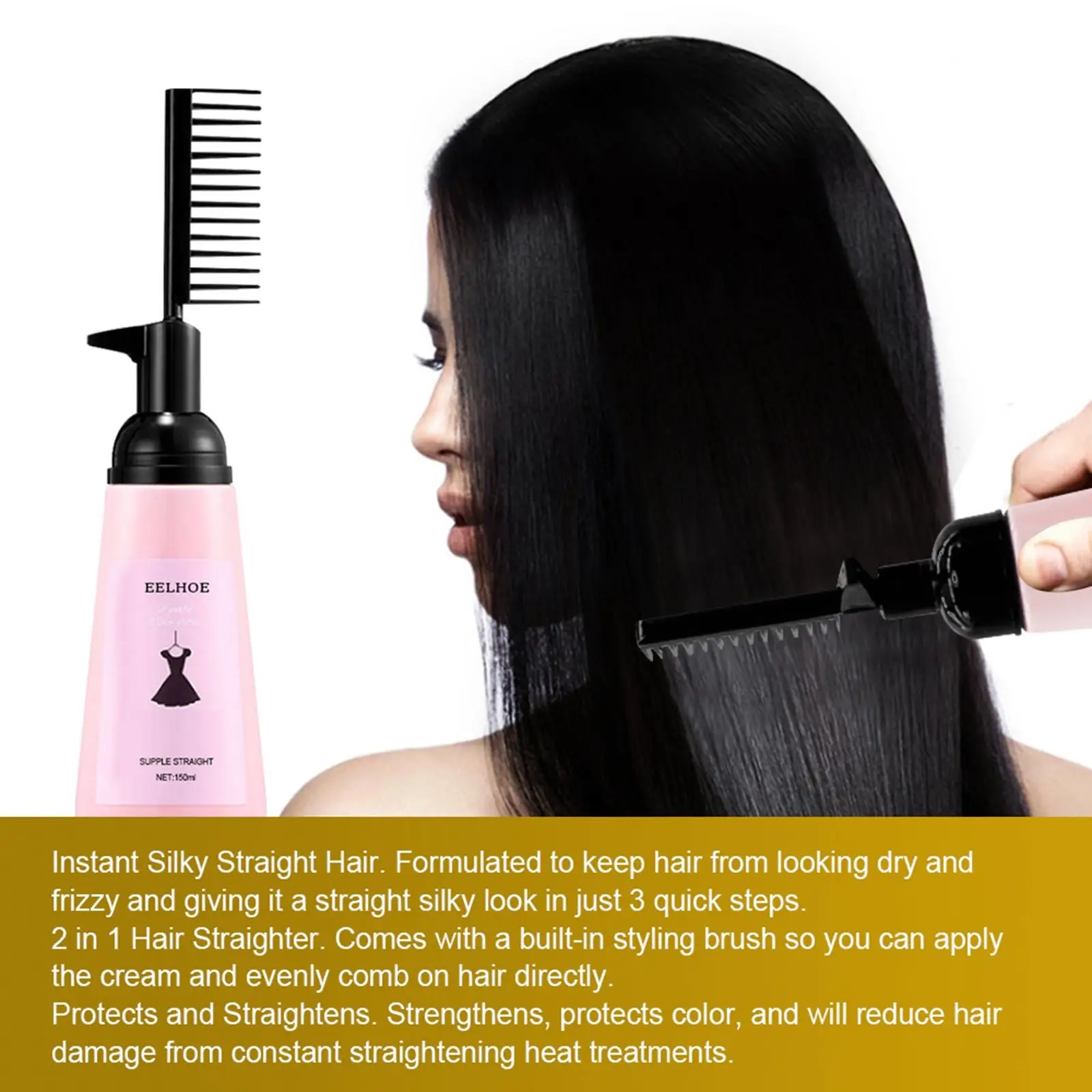 Instant Straight Hair Cream 150ml with Brush for Home Smooth Nourishing Hair  - AliExpress