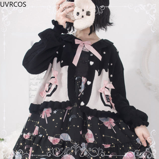 Japan Sweet Lolita Style Knitted Cardigan Women Kawaii Bw
