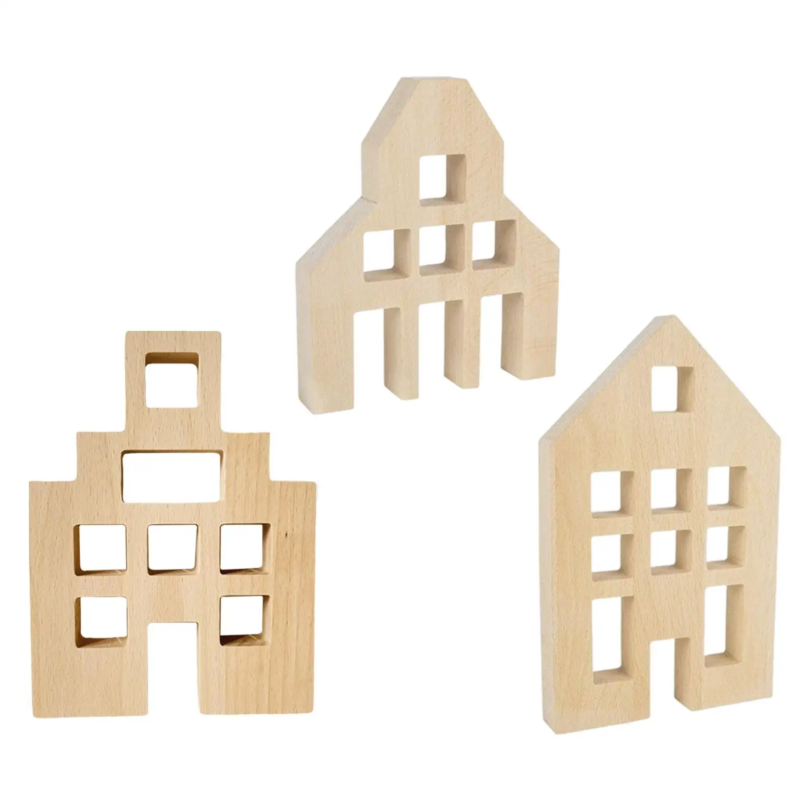 3 Pieces Wood House Educational Sensory Toys Wood Stem Decorative Centerpiece for Preschool Kids Party Favors Ages 3-6 Bedroom