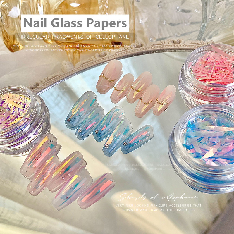 Best of 1 Box Glass Auroral Clear Nails Gradient Stickers Trimmed Ice Cube Candy Paper Nail Art Laser Aurora Colorful Irregular Sticker Reviews & Tips