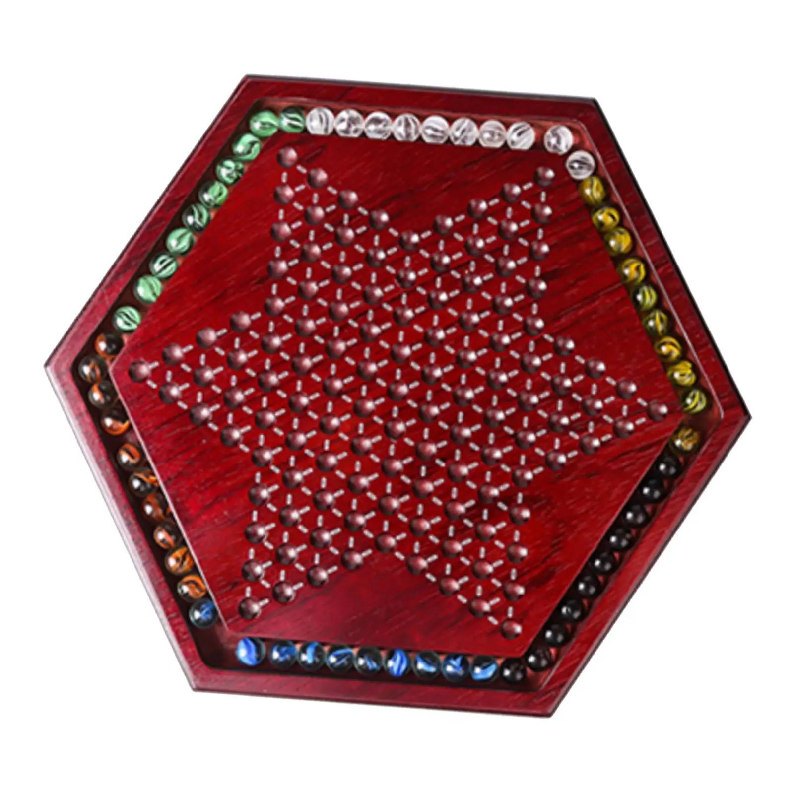 Chinese Checkers with Marbles, Fine Wooden Chessboard Children Gifts Board Game, with 60 Glass Marbles