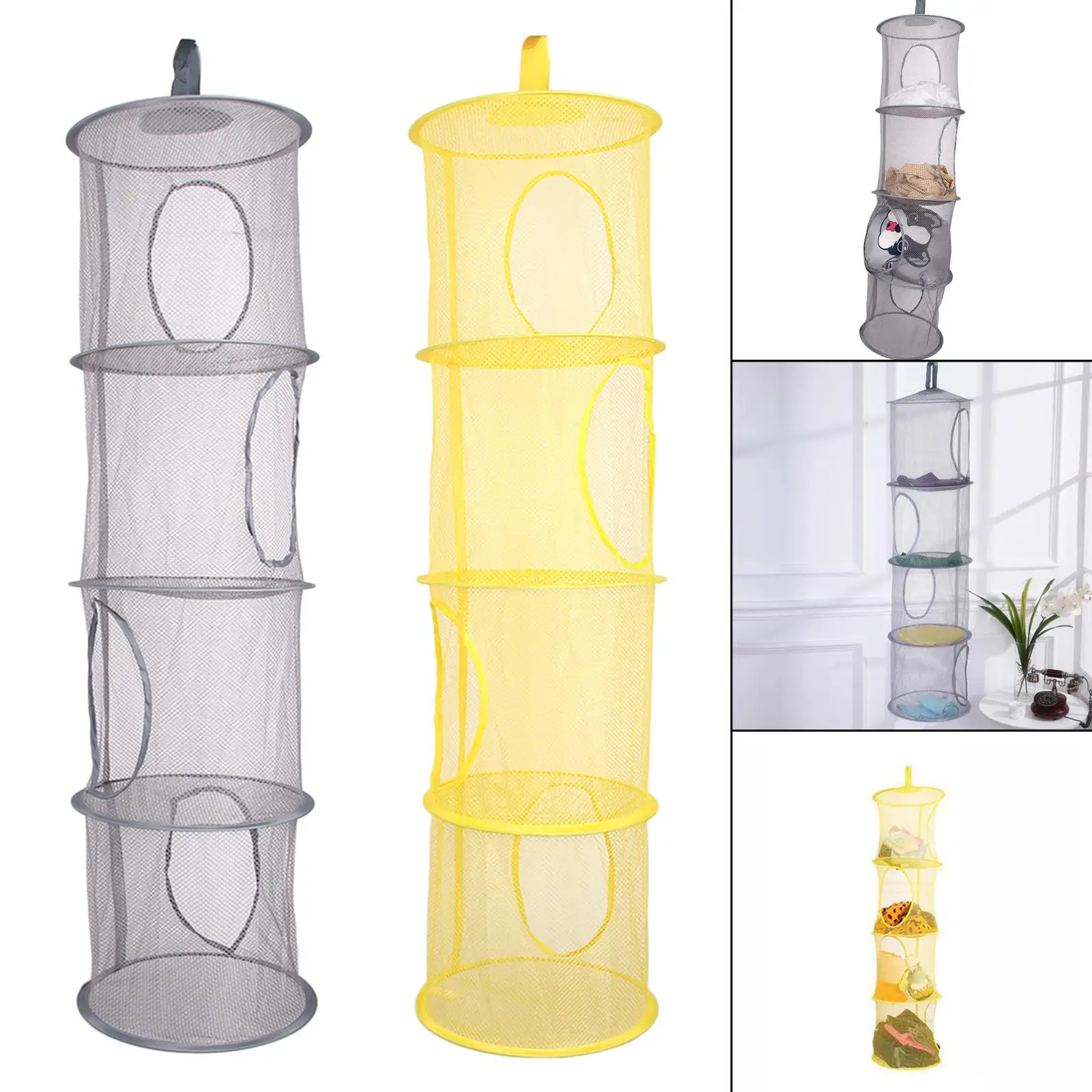 Hanging Space Saver Bags Elastic ing Basket Multifunctional 4 Compartments