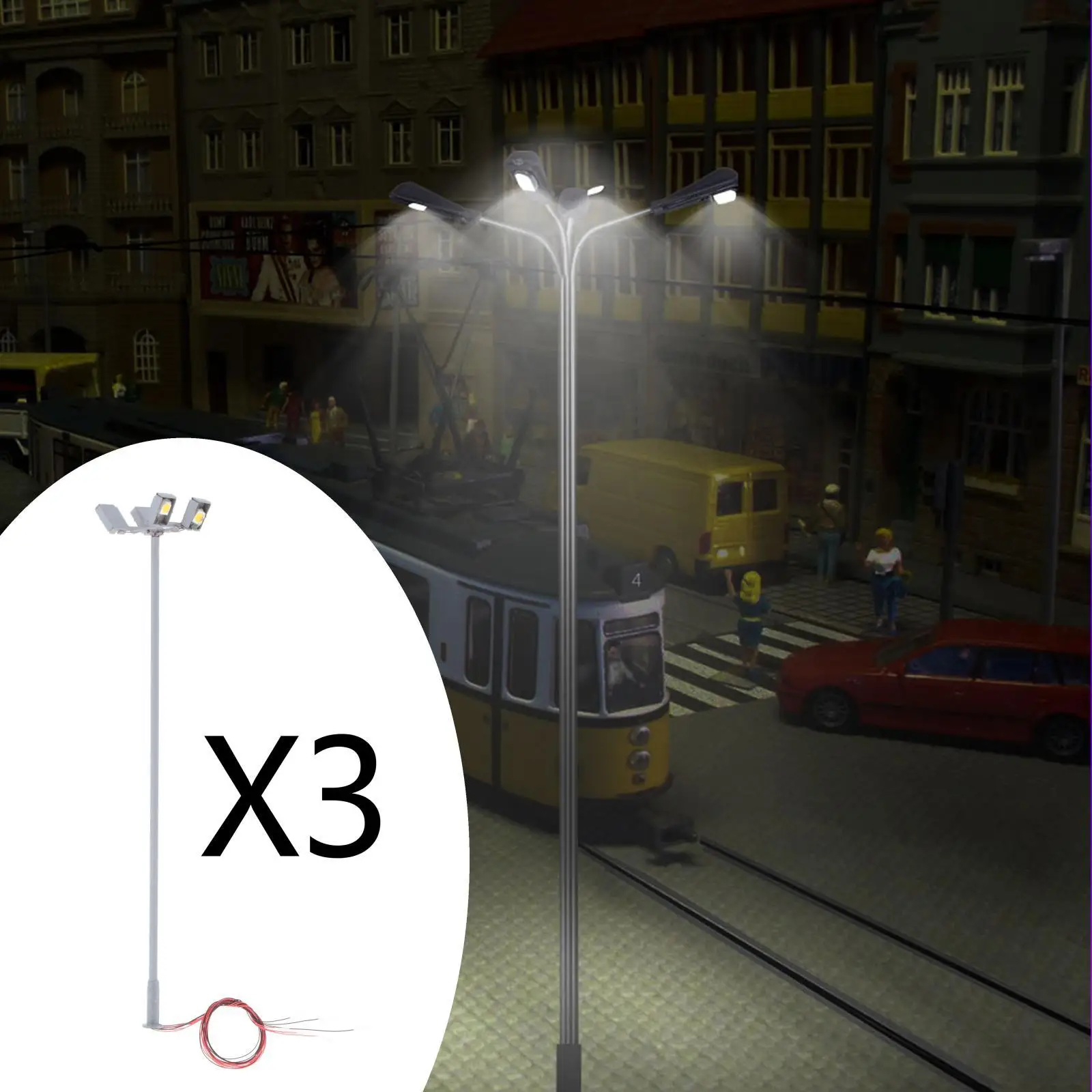 3x Miniature 1:87 Model Railway Scenery LED Light HO Gauge Lamppost 3V for