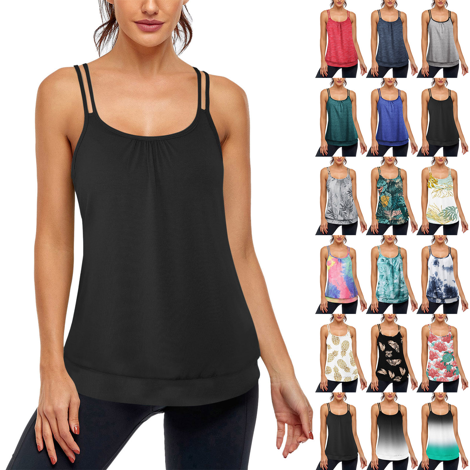 Cropped Top Pack Women Workout Tank Tops Sleeveless Loose Fit Scoop Neck  Spaghetti Strap Yoga Racerback Sports Print Tank Blouse - купить по  выгодной цене | AliExpress