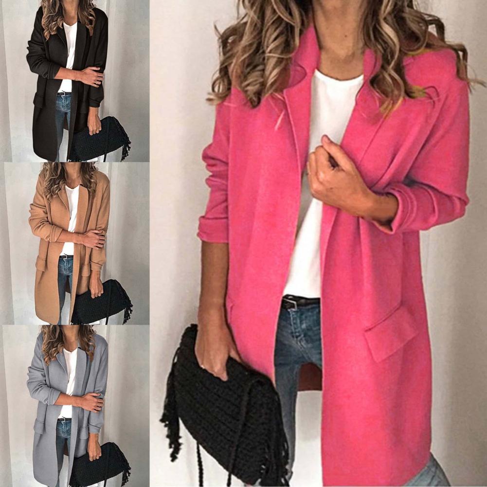 Title 2, Women Long Blazer Solid Color Loose Cardigan Lo...