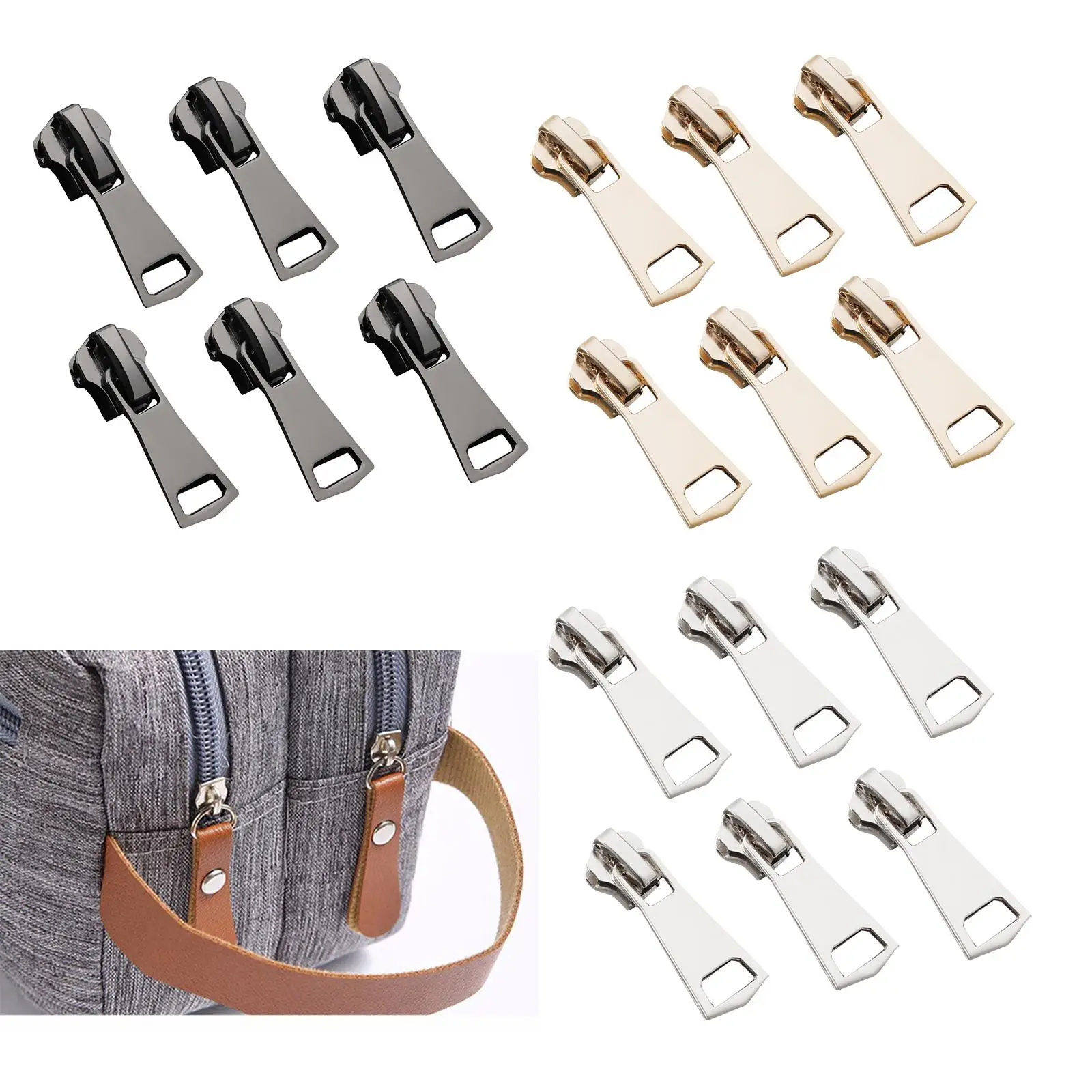 6Pcs Metal Universal Zipper Repair Kit Instant Zipper Pull Zip Slider Antirust Sewing Clothes for Repairing Coats Sleeping Bag