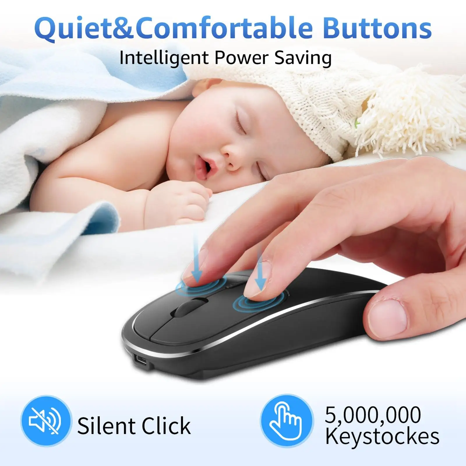 Portable 2.4G Wireless Mouse 1600 DPI Slim Silent Clicking Mice for Computer Tablet Desktop