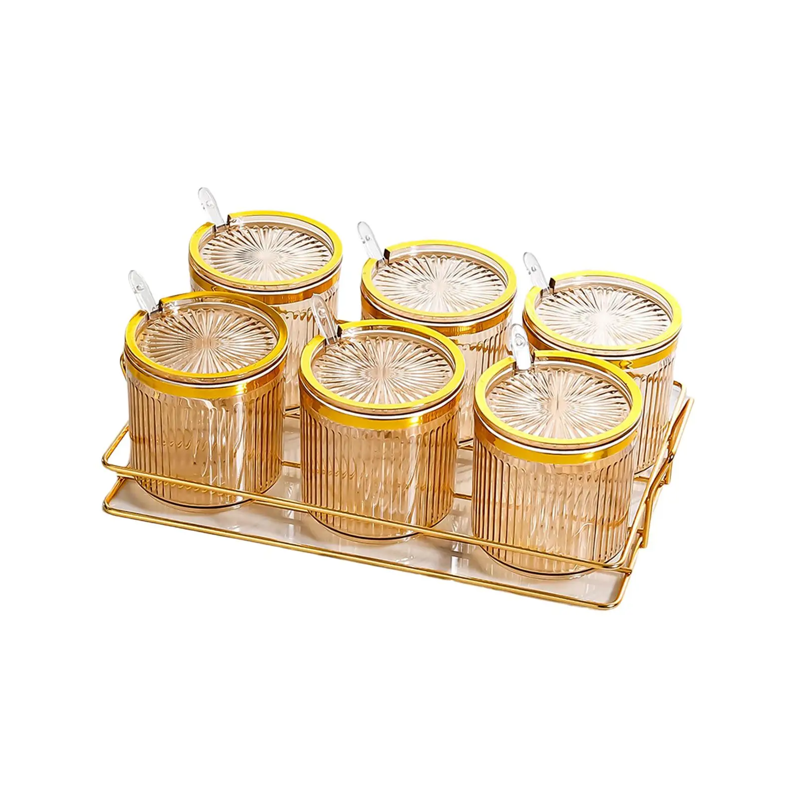 Condiment Jar, Kitchen Organizer with Lids and Spoons Salt Containers Food Storage Condiment Canisters Pots, Seasoning Jars,