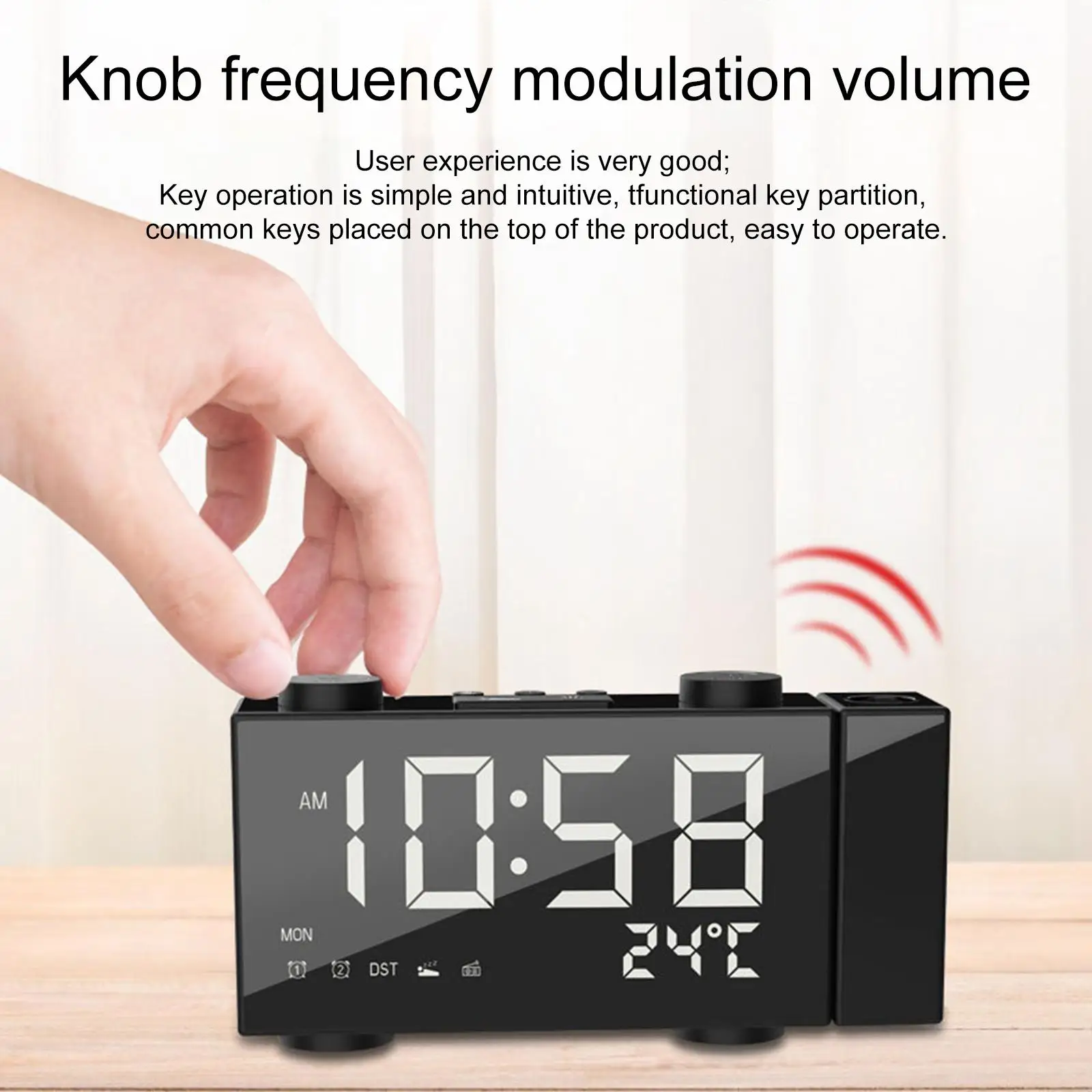 Projection Alarm Clock 180 Rotable Projection with Large Screen Battery Backup Snooze with FM Radio for Ceiling Home Bedrooms