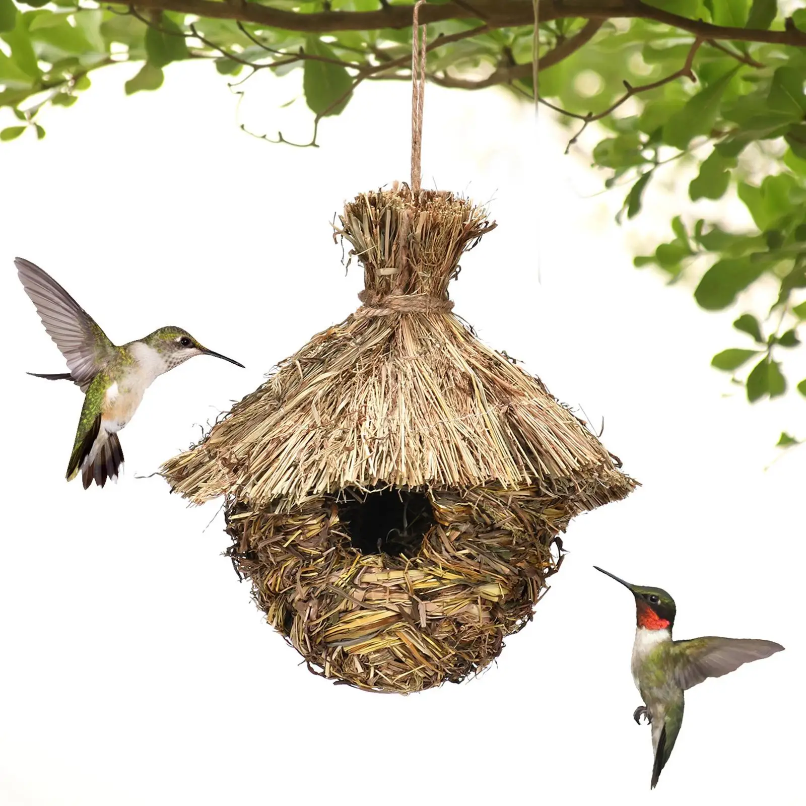 Hand Woven Birds Cage Nest Decor Roosting Pet Bedroom Bird House for Hummingbird Hamster Squirrel Parrots Pigeons Owls