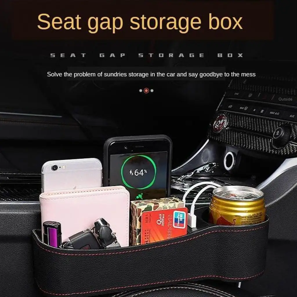 Car Seat Gap Organizer, Multifunctional with Dual USB Charging, Cup Drink Holder Storage Box for Driver/Passenger Side