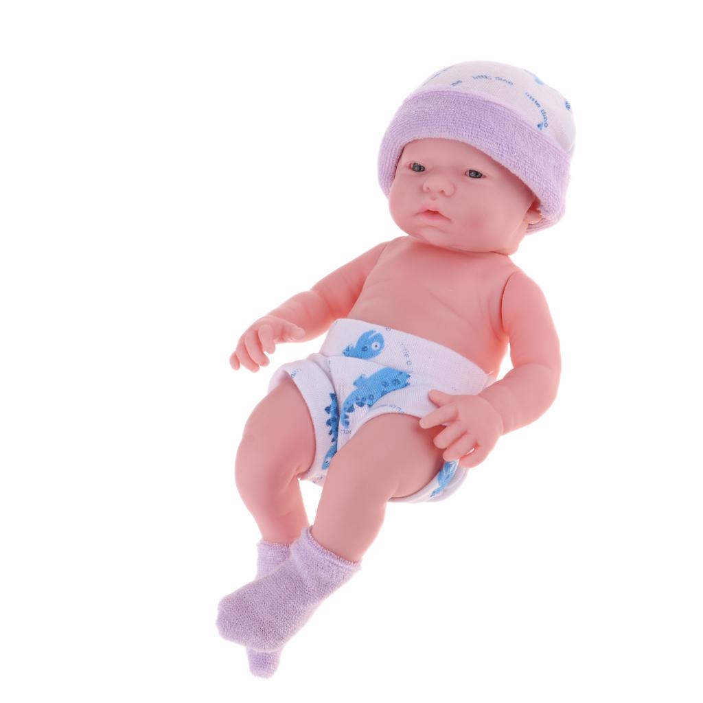 Flexible Reborn Doll 10inch Realistic Soft Vinyl Newborn Baby Dolls with Purple Clothes