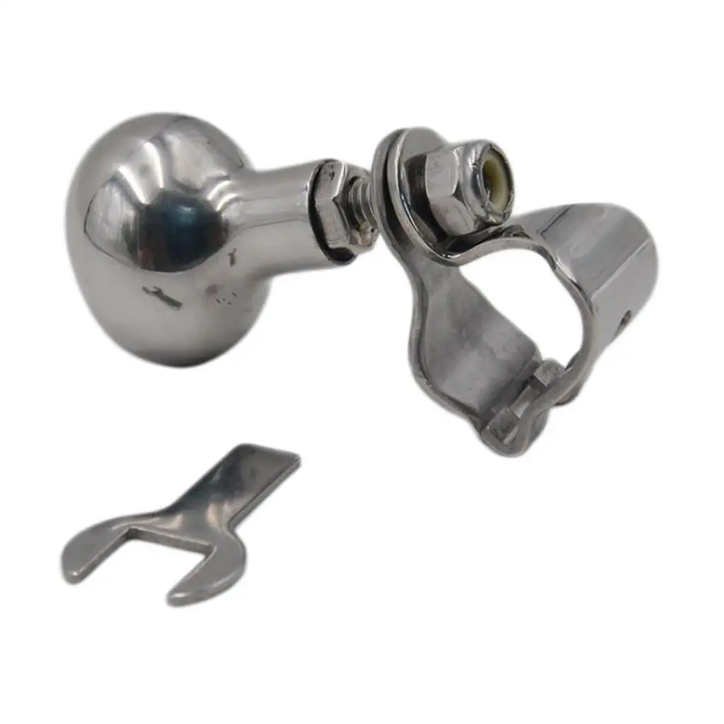 Silver 316SS Boat Marine Steering Wheel Control Knob Spinner Clamp-On Handle