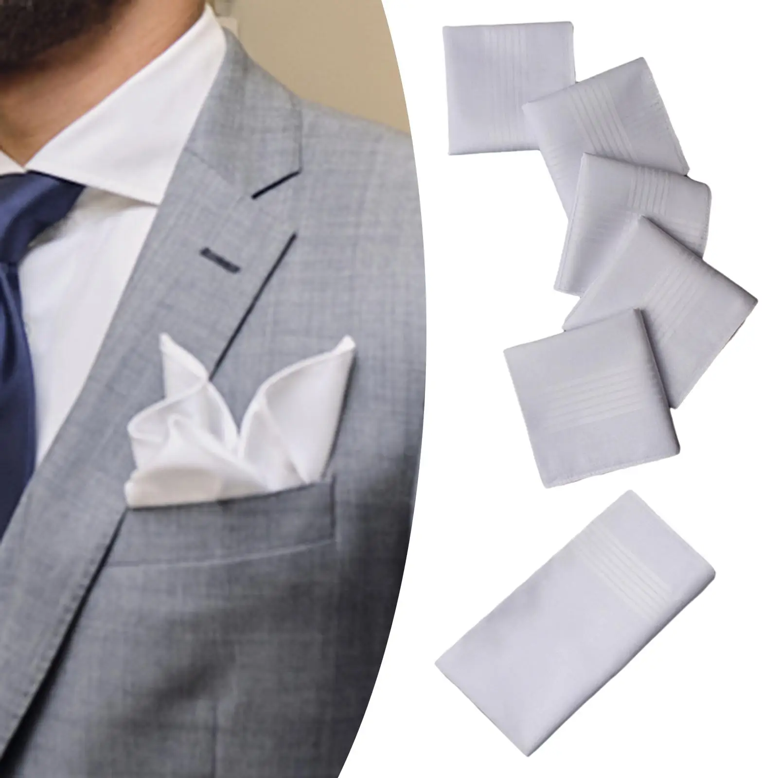 6x Mens Handkerchief Hankies Gift Set Bandanas 40Cmx40cm Soft Pocket Square for Grandfathers Gents Prom Party Men Women