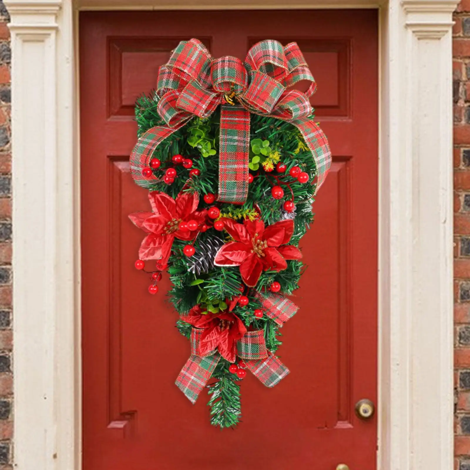 Christmas Teardrop Swag Ornament Christmas Garland Door Hanging Christmas Wreath for Farmhouse Home Wall Door Living Room