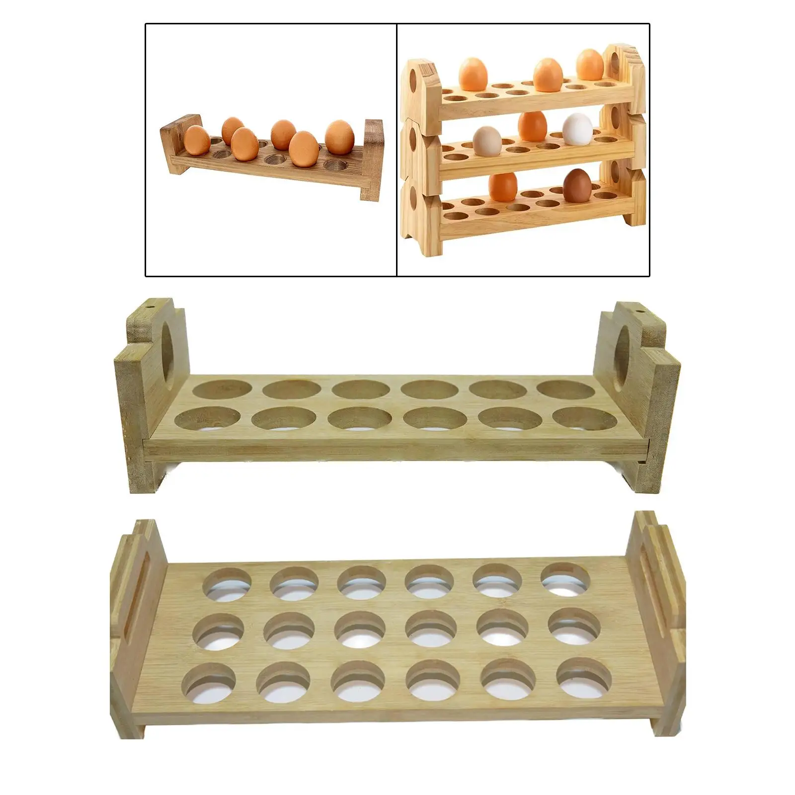 Egg Tray Counter Top Rustic Wooden Egg Holder Egg Container Rack for Kitchens Supermarket Refrigerator Pantry Necessities