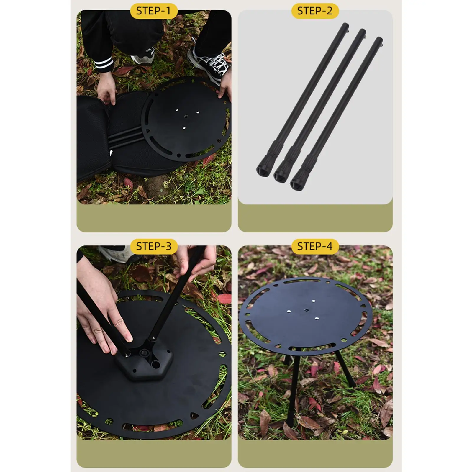 Camping Table Small Round Table with Lantern Holder Portable Table Outdoor Folding Table Tea Table for Patio Picnic Outdoor