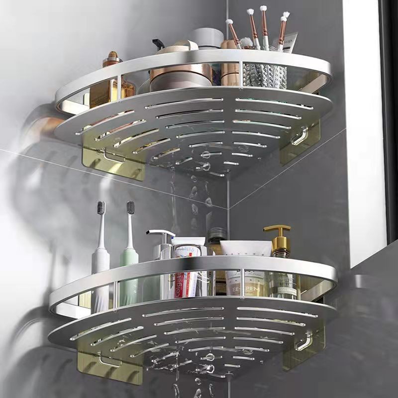 Stainless steel two-tier bathroom shelf with ventilation design