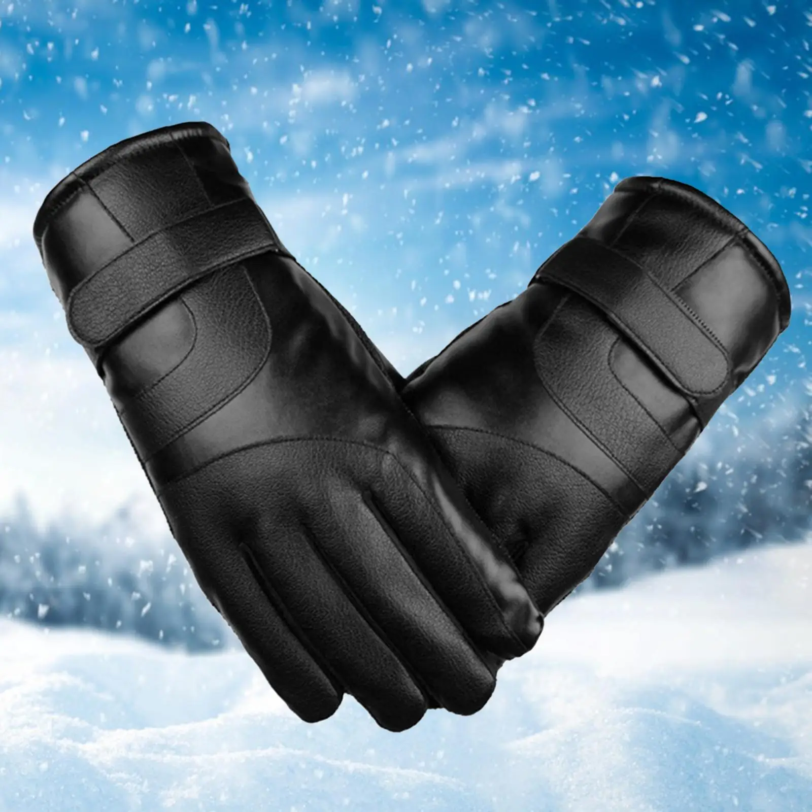 Men Women Thermal Winter Gloves Touch Screen Windproof Fall PU for Hiking