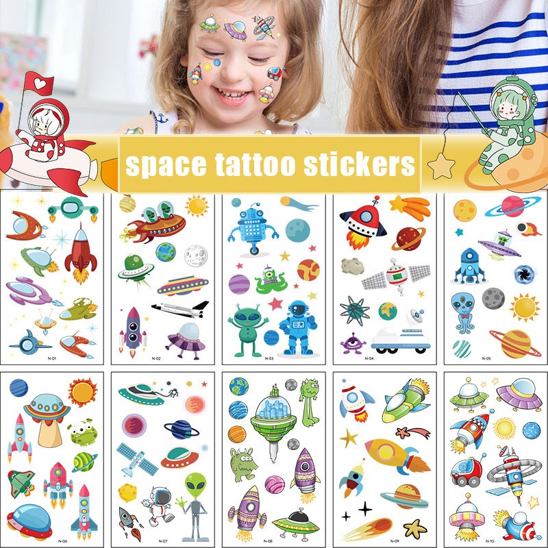 Best of 10 Pack Fake Tattoo Stickers Cartoon Temporary Tattoos Kids Arm Tattoos For Kids Space Rocket Fun Party Tattoo Stickers Reviews & Tips