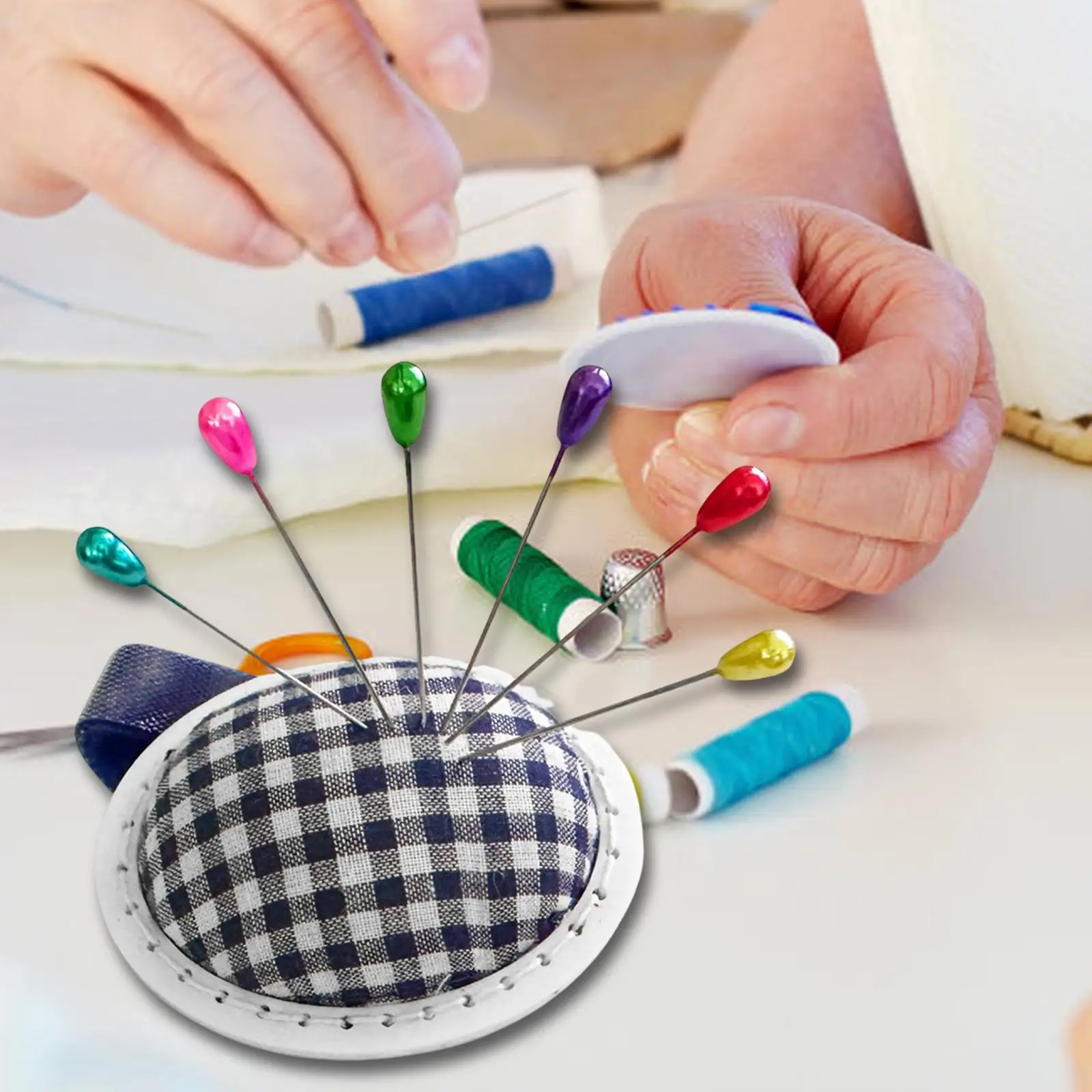 Wrist Pin Cushion DIY Craft Portable Wearable Striped Pattern Hand Sewing Ball Shaped Home Sewing Needlework Needle Pincushion