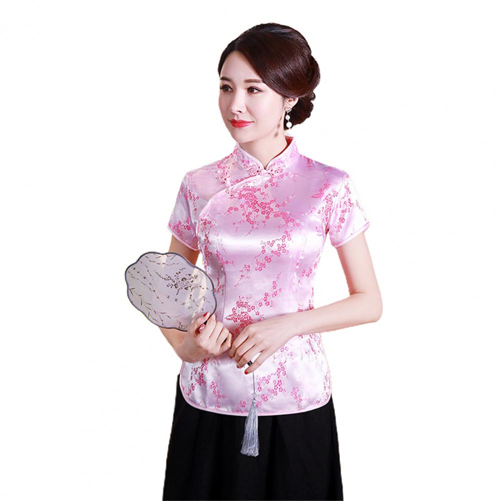 Camisa cheongsam estampada em estilo chinês para