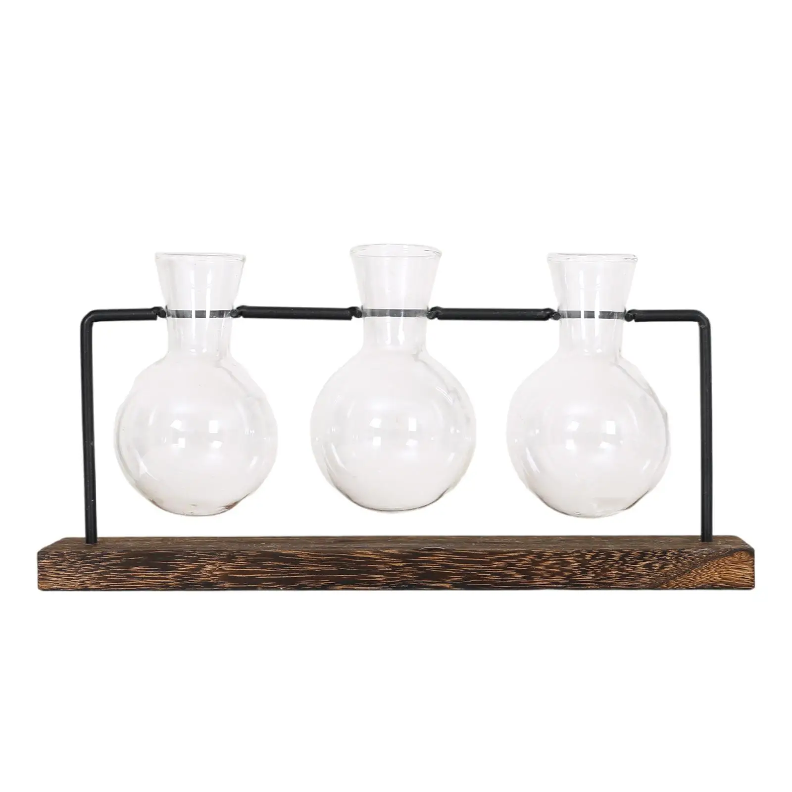 Creative Glass Bottle Hydroponic Plant Rack Transparent Vase Wooden Decor