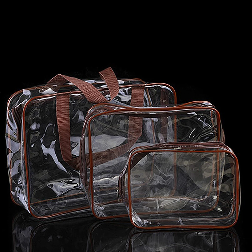 Set of 3  Bags, Clear Toiletry Bag Set, Waterproof Clear PVC with Zipper Handle Portable Travel Pouch