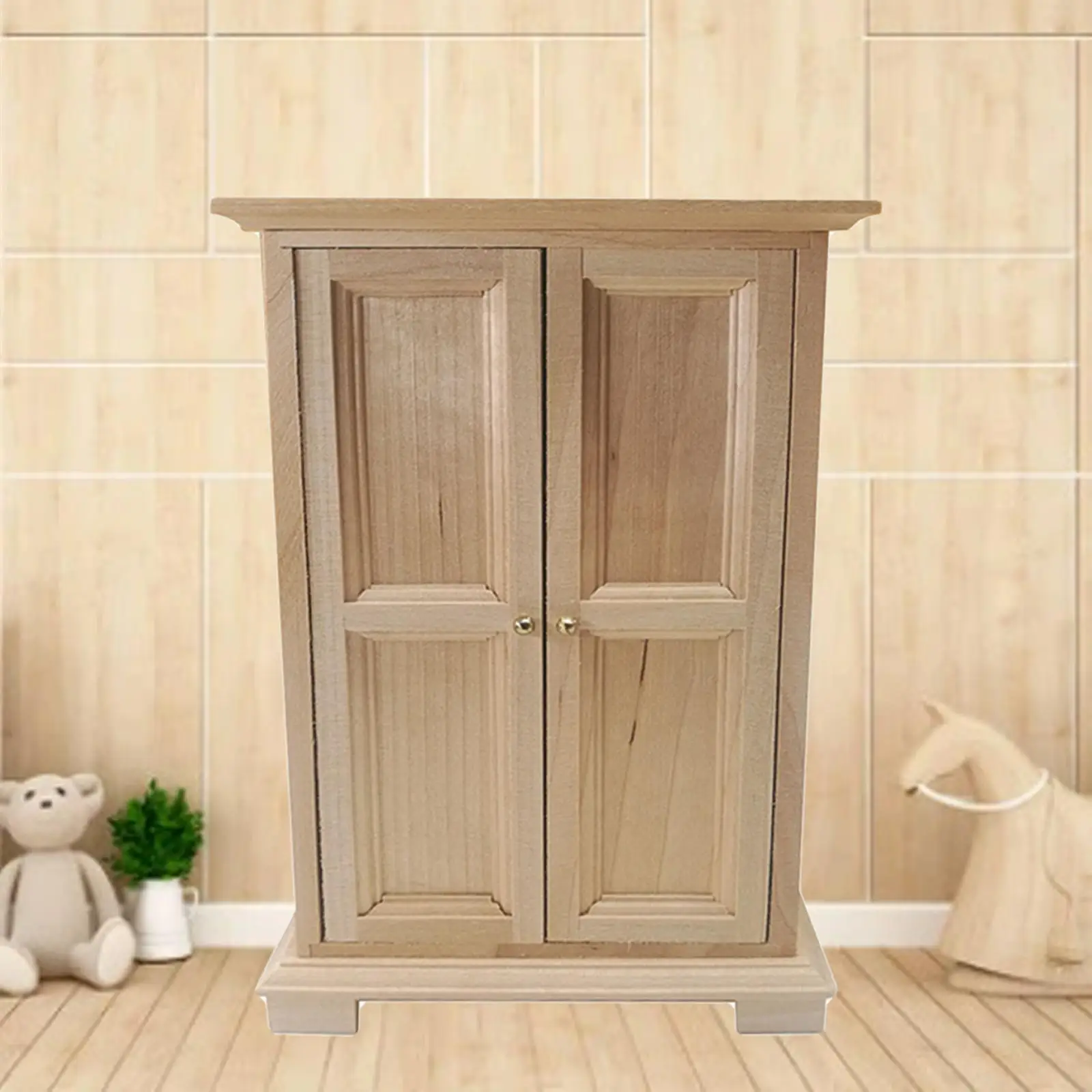 1:12 Dollhouse Wooden Wardrobe Vintage Cabinet for Doll House Bedroom Decor