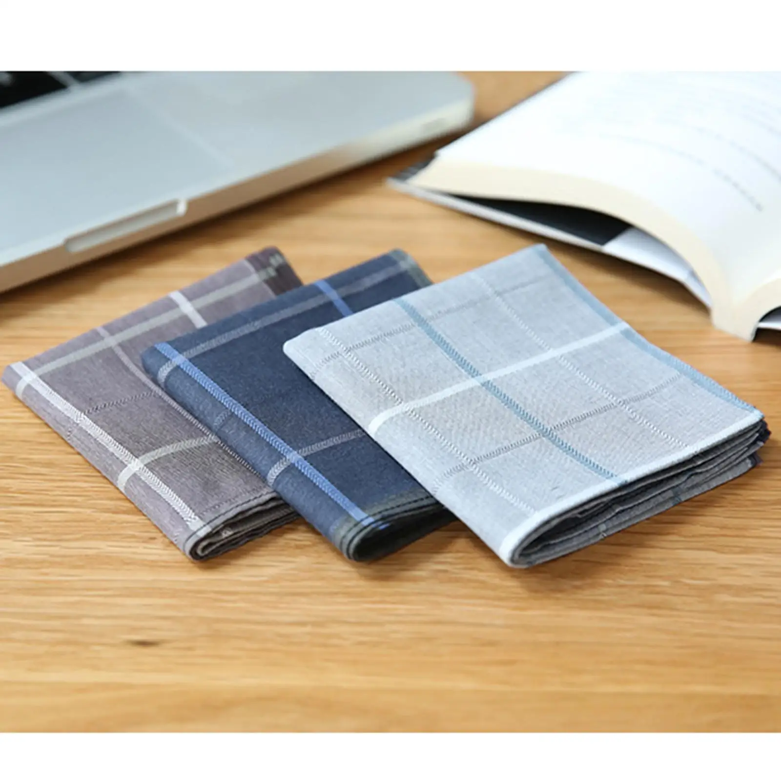 3 Pieces Cotton Men`s Stripe Soft Checkered Pattern Handkerchiefs Assorted Pocket Square Hankies 43x43cm