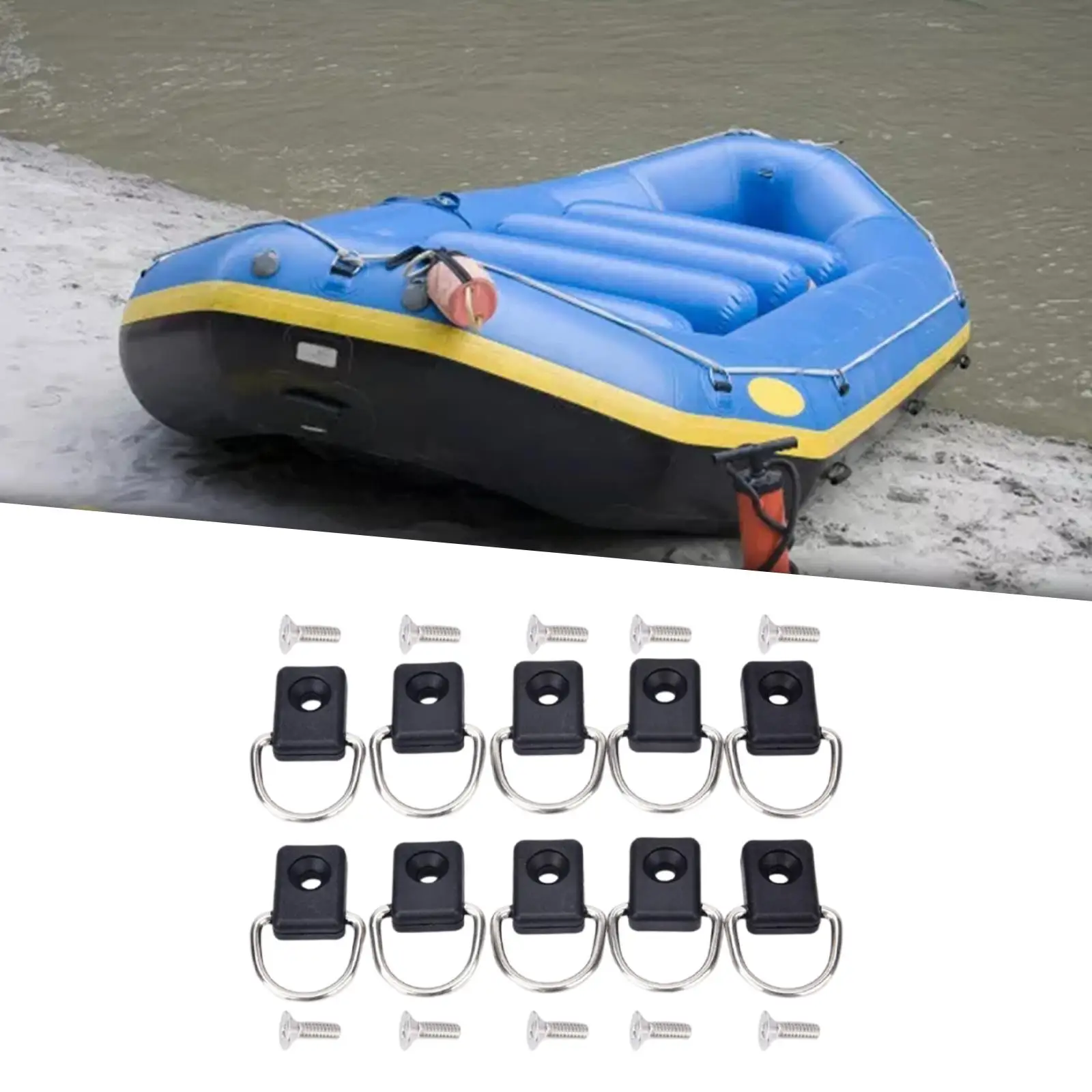 Kayak D Rings Easy Install Rope Buckle Portable with Screws Tie Down Loop for Fishing Boat Kayak Accessories Sailing Bungee Set