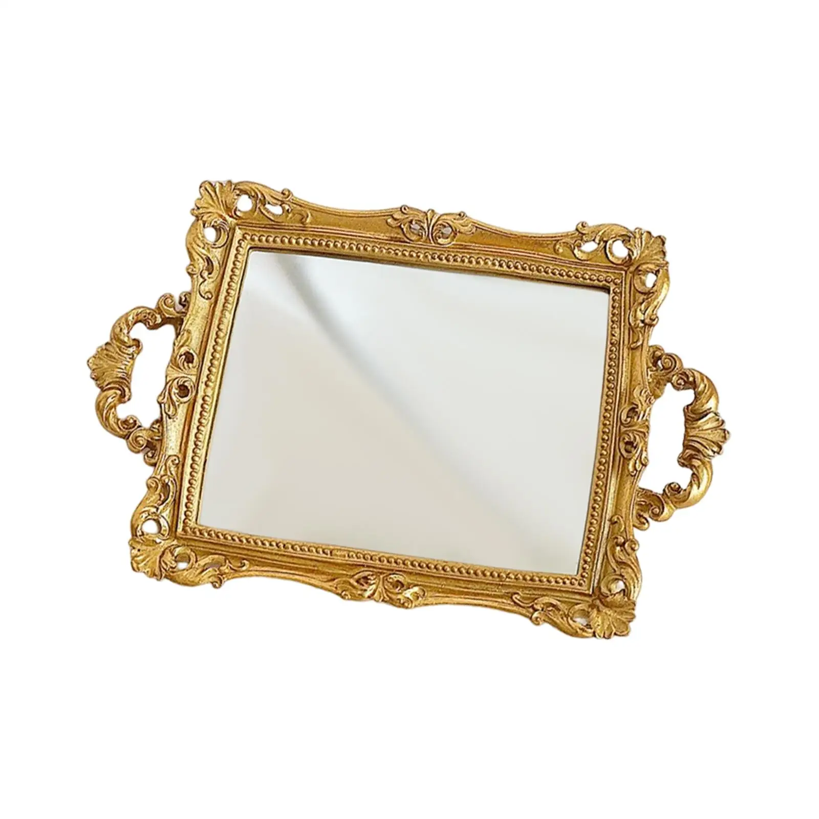 Gold Mirror Tray Cosmetic Perfume Storage Plates for Bedroom Living Room