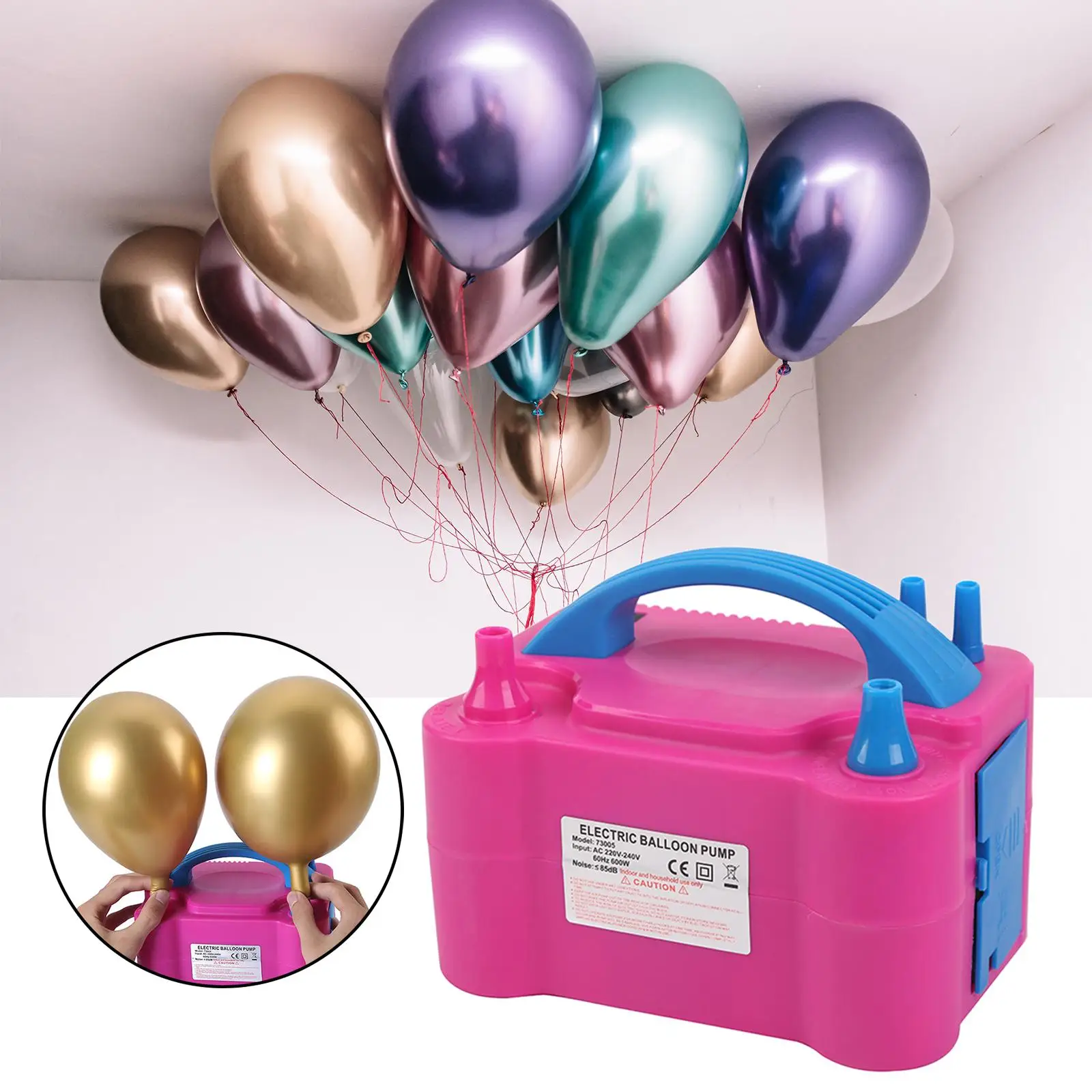 Electric Balloon Pump Inflator Air Blower 600W Dual Nozzle Bulk Balloons Filling for Festival Party Holiday Birthday Baby Shower
